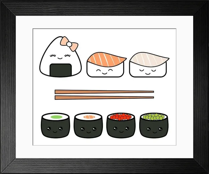 Framed Print : cute cartoon japanese food set vector illustration isolated on white background Framed Print : cute cartoon japanese food set vector illustration isolated on white background
