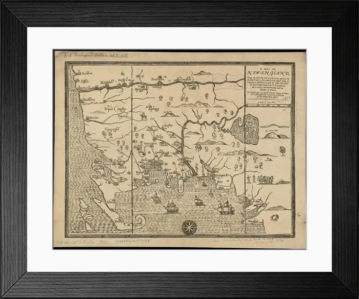 Framed Print : A map of New-England : being the first that ever was here cut Framed Print : A map of New-England : being the first that ever was here cut