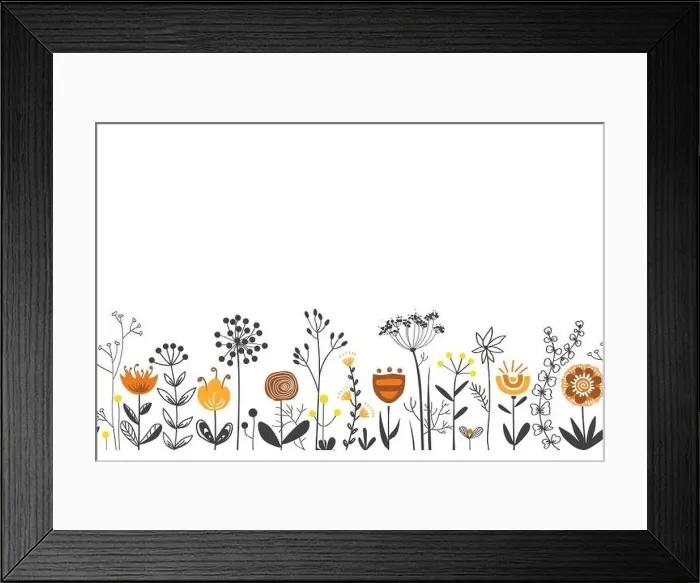 Framed Print : Fairy flowers border in Scandinavian folk style Framed Print : Fairy flowers border in Scandinavian folk style