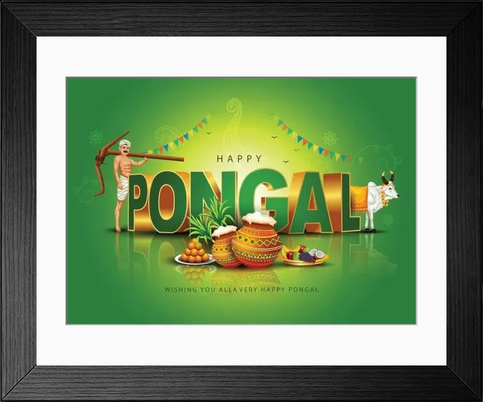 Framed Print : Tamil Nadu festival Happy Pongal with Pongal props Framed Print : Tamil Nadu festival Happy Pongal with Pongal props