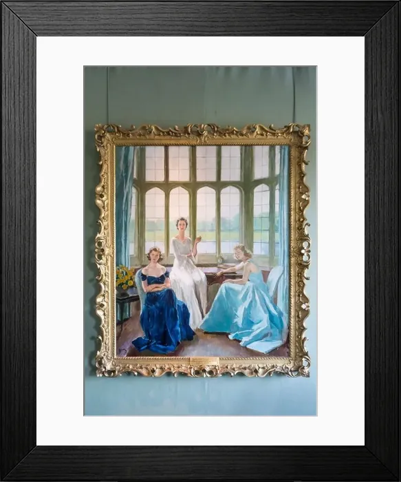 Framed Print : Painting in Leeds Castle depicting The Honourable Lady Baillie 1899-1974 and her Daughters Susan and Pauline Framed Print : Painting in Leeds Castle depicting The Honourable Lady Baillie 1899-1974 and her Daughters Susan and Pauline