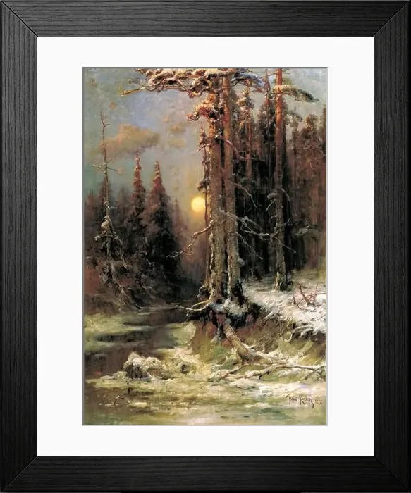 Framed Print : Winter Sunset in the pine forest Framed Print : Winter Sunset in the pine forest