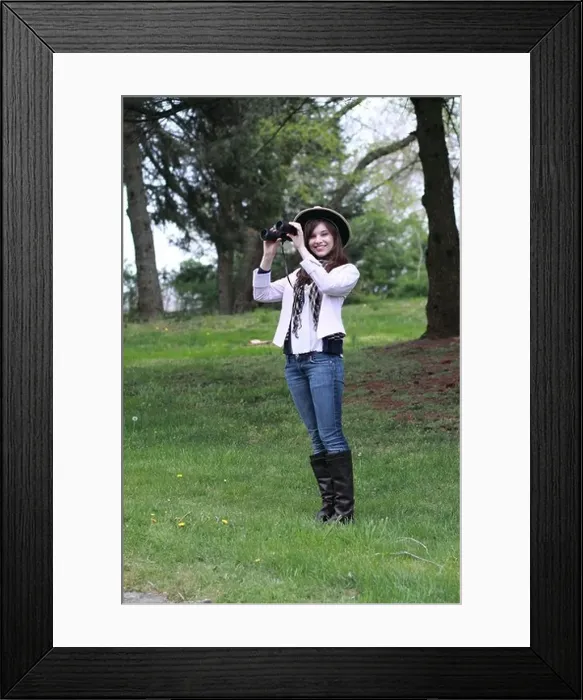 Framed Print : beautiful young lady in the country looking at and studying birds and wild life Framed Print : beautiful young lady in the country looking at and studying birds and wild life