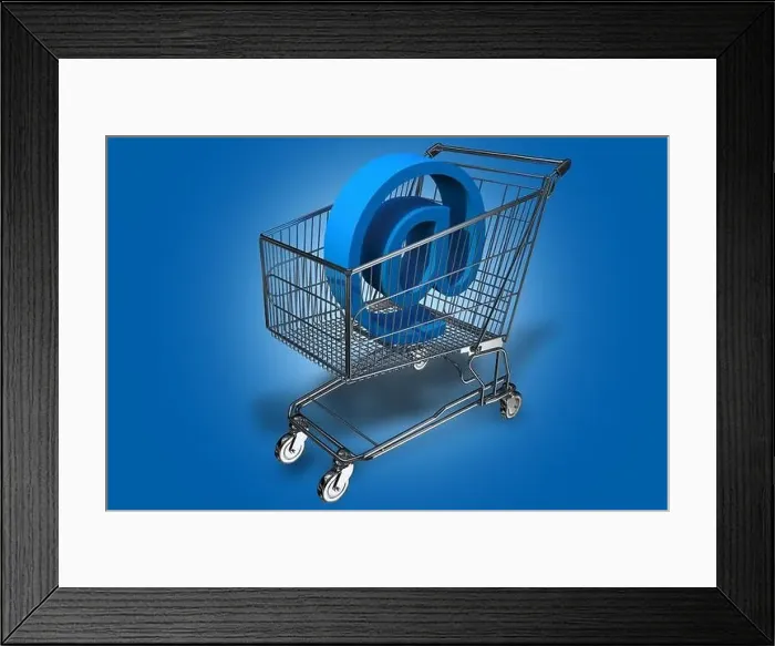Framed Print : Internet Cart. Shopping Cart with At (E-mail Symbol) Inside Framed Print : Internet Cart. Shopping Cart with At (E-mail Symbol) Inside