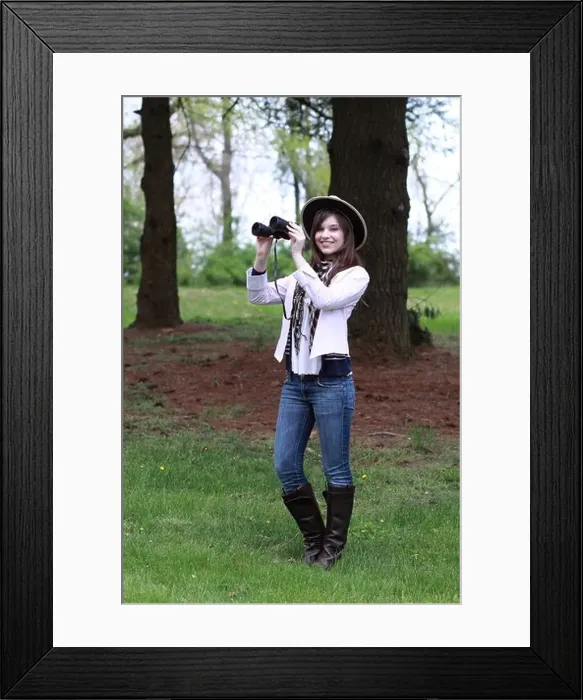 Framed Print : beautiful young lady in the country looking at and studying birds and wild life Framed Print : beautiful young lady in the country looking at and studying birds and wild life