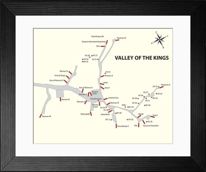 Framed Print : valley of the kings map, egypt Framed Print : valley of the kings map, egypt