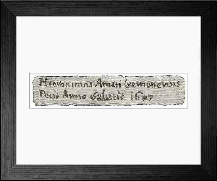 Framed Print : Amati family - makers label / monogram of the Italian violin makers. The Amati family based in Cremona 1592 - 1682 Framed Print : Amati family - makers label / monogram of the Italian violin makers. The Amati family based in Cremona 1592 - 1682