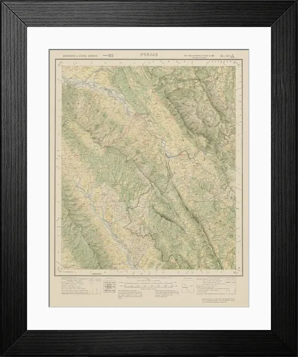 Framed Print : SURVEY OF INDIA 53 A / NW Himachal Pradesh Pragpur Nadaun Jawalamukhi Amb 1925 map