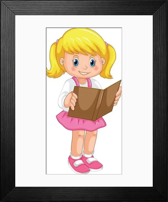 Framed Print : A girl reading book illustration Framed Print : A girl reading book illustration