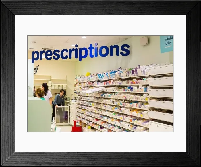 Framed Print : Pharmacy prescriptions at Boots the chemist department store. Belfast, Northern Ireland Framed Print : Pharmacy prescriptions at Boots the chemist department store. Belfast, Northern Ireland