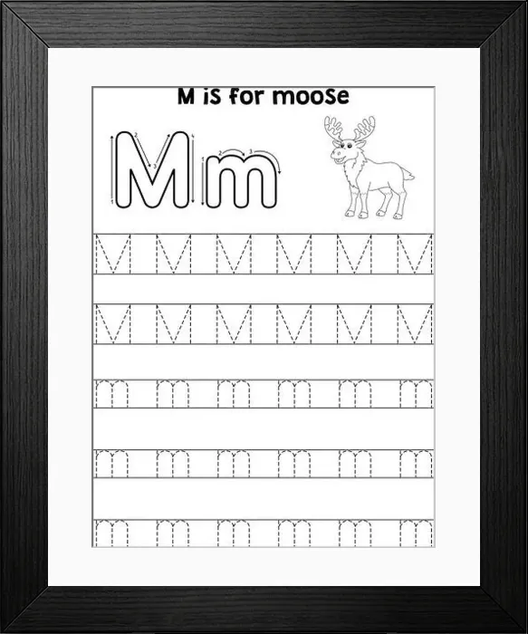 Framed Print : Moose Animal Tracing Letter ABC Coloring Page M Framed Print : Moose Animal Tracing Letter ABC Coloring Page M