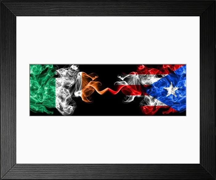 Framed Print : Republic of Ireland, Irish vs Puerto Rico smoky mystic flags placed side by side Framed Print : Republic of Ireland, Irish vs Puerto Rico smoky mystic flags placed side by side