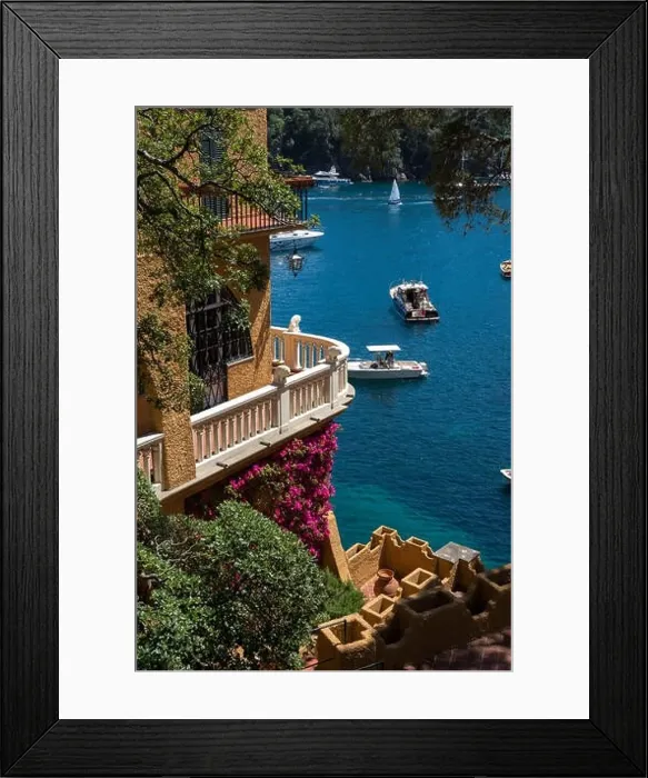 Framed Print : landscapes, houses and villas on the sea along the coast of Portofino in Genoa in Italy Framed Print : landscapes, houses and villas on the sea along the coast of Portofino in Genoa in Italy