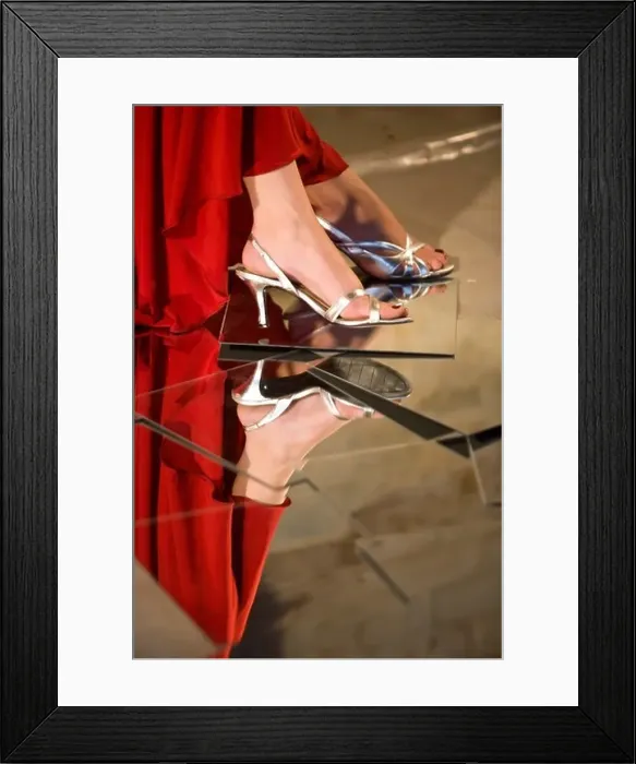Framed Print : Close up of woman in high heels, reflection in mirror Framed Print : Close up of woman in high heels, reflection in mirror