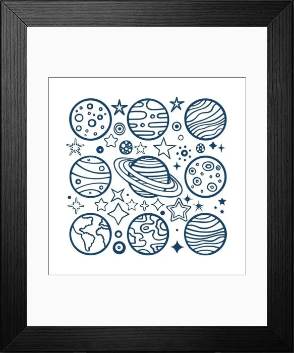 Framed Print : Planets and stars. Hand drawn planets and different shape stars vector illustration set Framed Print : Planets and stars. Hand drawn planets and different shape stars vector illustration set