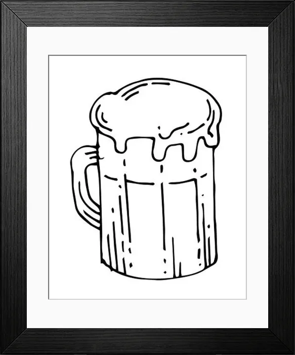 Framed Print : Large glass of beer with foam. Outline sketch. Hand drawing is isolated on a white background. Vector Framed Print : Large glass of beer with foam. Outline sketch. Hand drawing is isolated on a white background. Vector