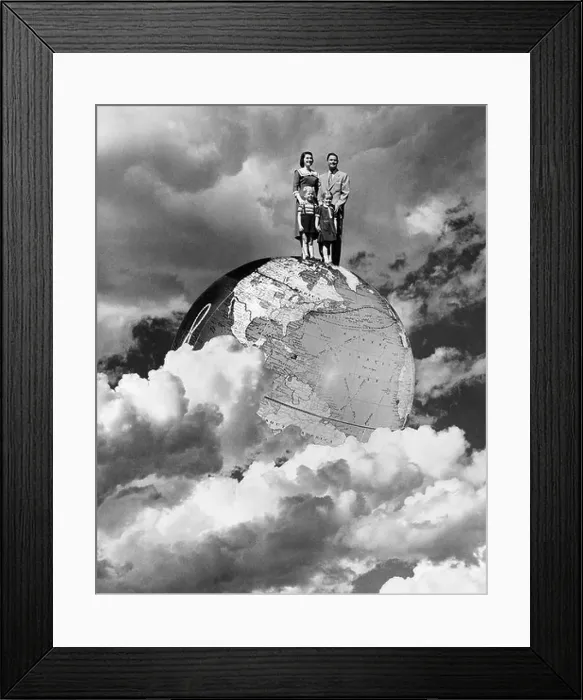 Framed Print : 1950s SPECIAL EFFECT NUCLEAR FAMILY MAN WOMAN BOY GIRL MOM DAD TWO KIDS STAND ON TOP OF WORLD Framed Print : 1950s SPECIAL EFFECT NUCLEAR FAMILY MAN WOMAN BOY GIRL MOM DAD TWO KIDS STAND ON TOP OF WORLD