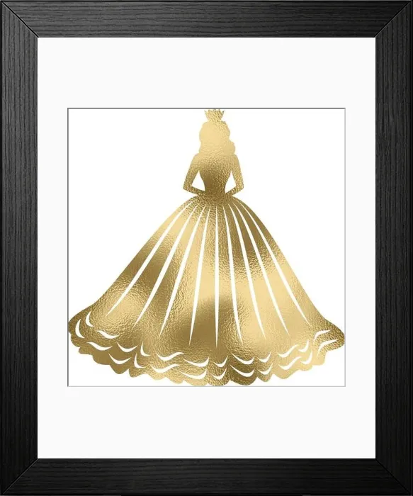 Framed Print : Woman in dress silhouette, princess in gold with transparent background Framed Print : Woman in dress silhouette, princess in gold with transparent background