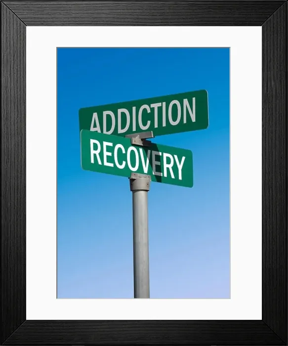 Framed Print : green street sign addiction and recovery Framed Print : green street sign addiction and recovery