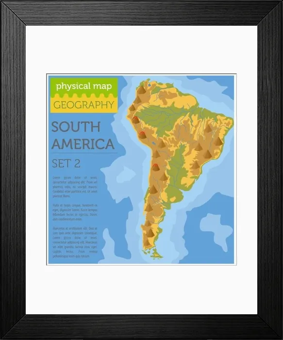 Framed Print : South America physical map elements. Build your own geography info graphic collection. Vector illustration Framed Print : South America physical map elements. Build your own geography info graphic collection. Vector illustration
