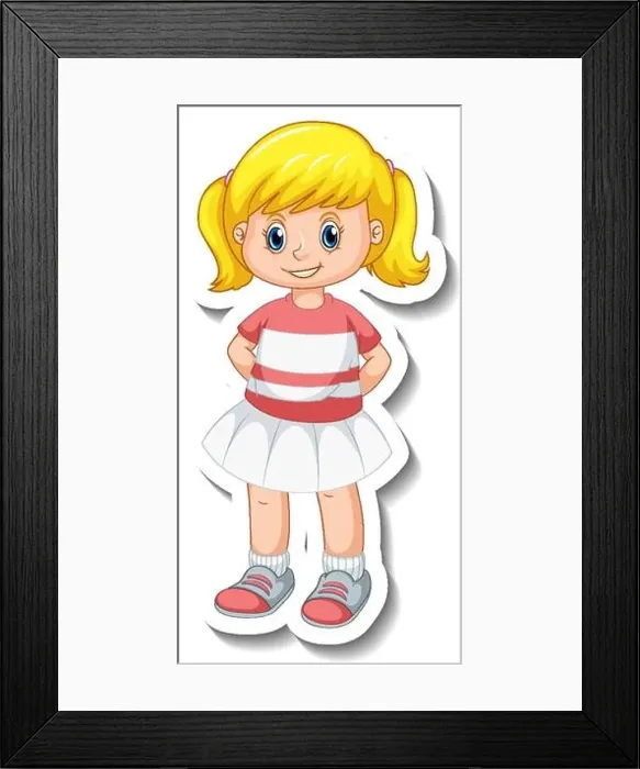 Framed Print : Sticker template with a cute girl cartoon character isolated illustration Framed Print : Sticker template with a cute girl cartoon character isolated illustration