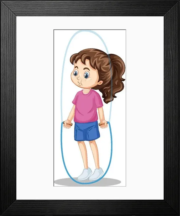 Framed Print : Cute girl jumping on rope cartoon character isolated Framed Print : Cute girl jumping on rope cartoon character isolated