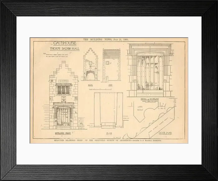 Framed Print : Gatehouse, Thorpe Salvin Hall, Yorkshire. Plans by J. Mansell Jenkinson 1905 Framed Print : Gatehouse, Thorpe Salvin Hall, Yorkshire. Plans by J. Mansell Jenkinson 1905