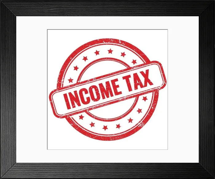 Framed Print : INCOME TAX text on red vintage grungy round rubber stamp Framed Print : INCOME TAX text on red vintage grungy round rubber stamp
