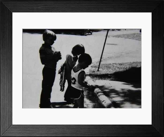Framed Print : Fine 70s vintage black and white lifestyle photography of kids hanging out with each and having togetherness Framed Print : Fine 70s vintage black and white lifestyle photography of kids hanging out with each and having togetherness