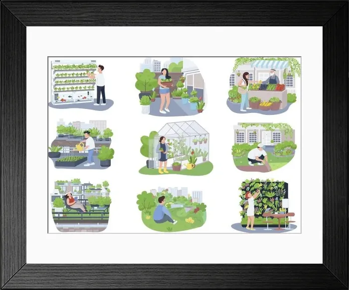 Framed Print : Urban gardening 2D vector web banners Framed Print : Urban gardening 2D vector web banners