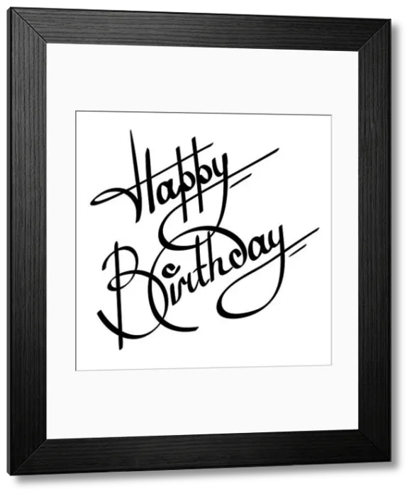 Framed Print : calligraphy happy birthday ornate lettering on white background Framed Print : calligraphy happy birthday ornate lettering on white background