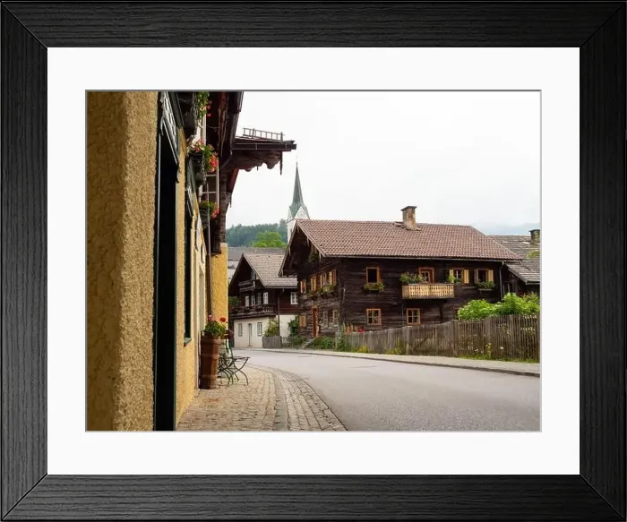 Framed Print : Traditional Timbered Alpine Houses in Center of the Old Village of Goldegg, Pongau Region, Salzburg, Austria Framed Print : Traditional Timbered Alpine Houses in Center of the Old Village of Goldegg, Pongau Region, Salzburg, Austria