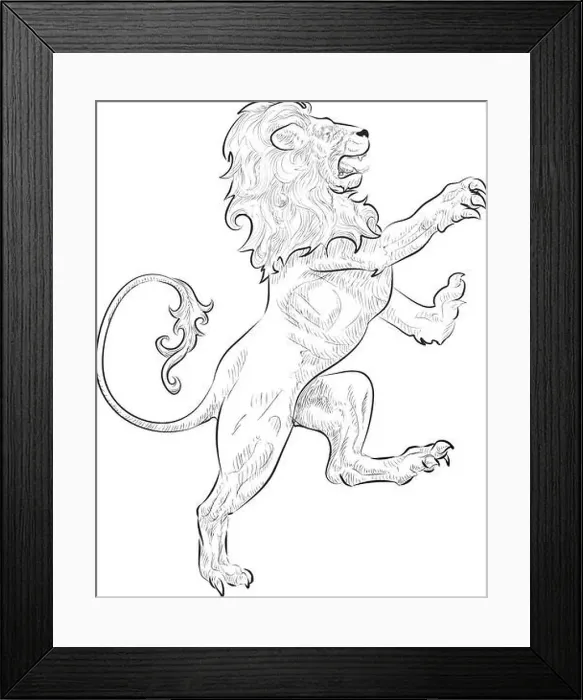Framed Print : A vector illustration of a rampant (standing on hind legs) lion