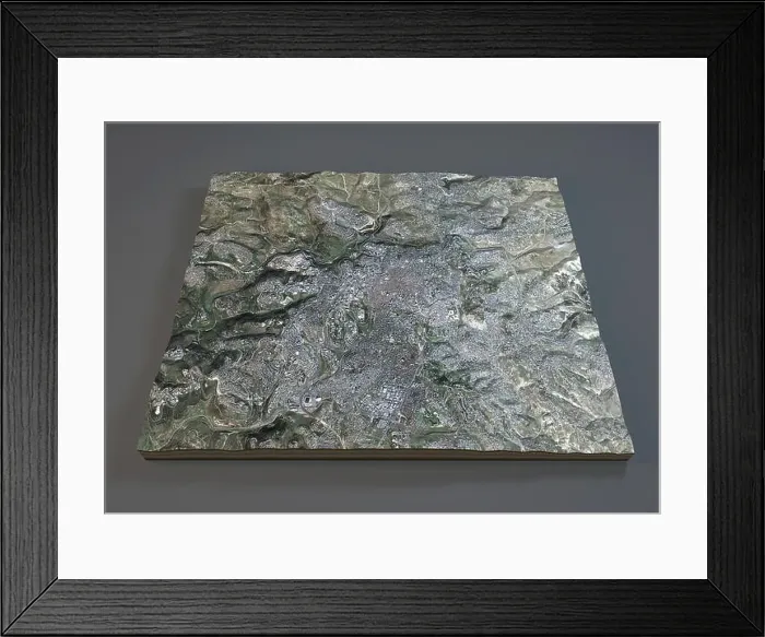 Framed Print : Satellite view of Jerusalem map, Israel, on gray background Framed Print : Satellite view of Jerusalem map, Israel, on gray background