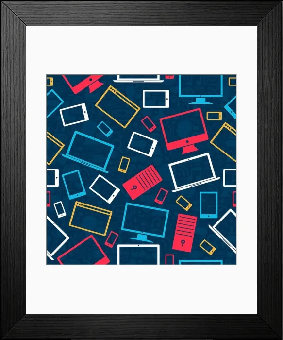 Framed Print : Gadgets icons seamless pattern over social media background Framed Print : Gadgets icons seamless pattern over social media background
