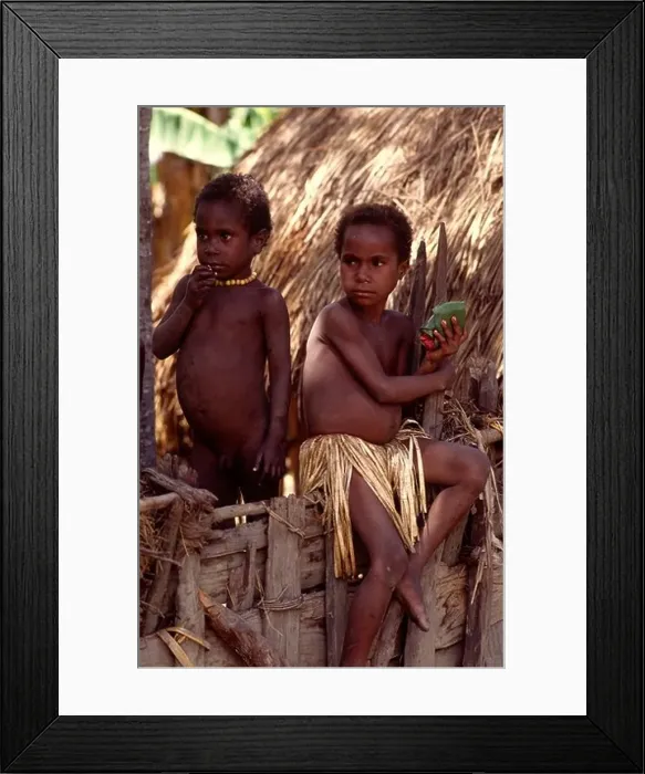 Framed Print : Dani children in their village Bolokme Baliem valley Irian Jaya Indonesia