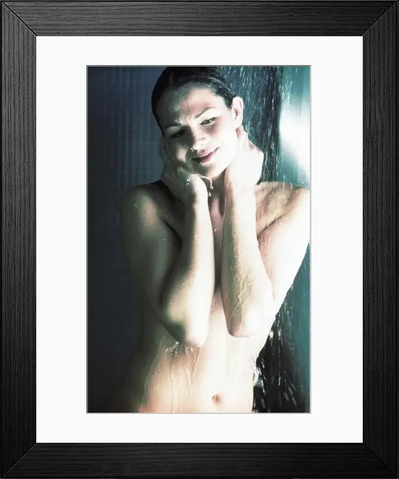 Framed Print : Woman, nude, douche, half portrait Framed Print : Woman, nude, douche, half portrait