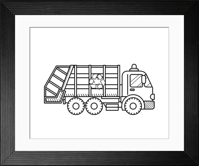 Framed Print : Garbage truck icon isolated on white background. Educational concept for coloring book page for kids Framed Print : Garbage truck icon isolated on white background. Educational concept for coloring book page for kids