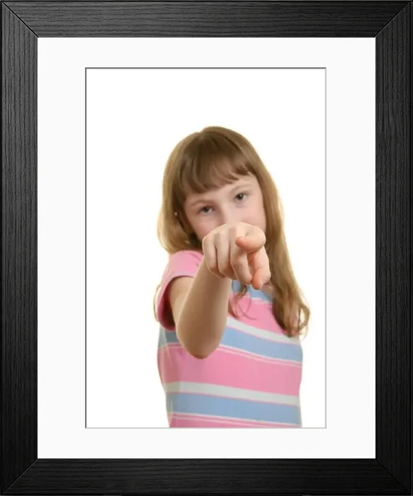 Framed Print : Girl points finger Framed Print : Girl points finger