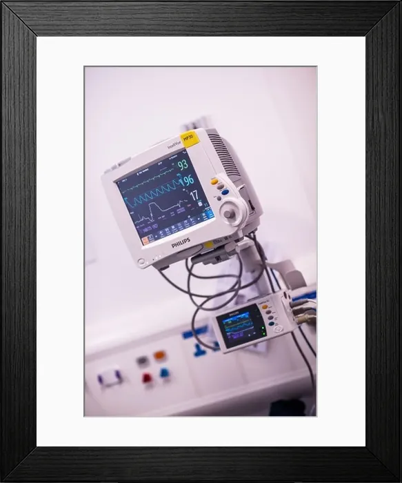Framed Print : ECG heart medical monitoring equipment in the Accident Framed Print : ECG heart medical monitoring equipment in the Accident