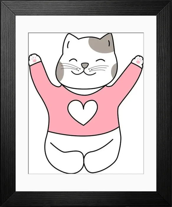 Framed Print : Cute cartoon cat sitting and smiling hand drawn style, Cute cartoon funny animal character Framed Print : Cute cartoon cat sitting and smiling hand drawn style, Cute cartoon funny animal character