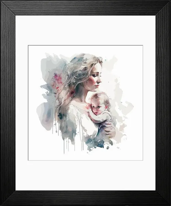 Framed Print : Mother with a child. Watercolor painting Framed Print : Mother with a child. Watercolor painting