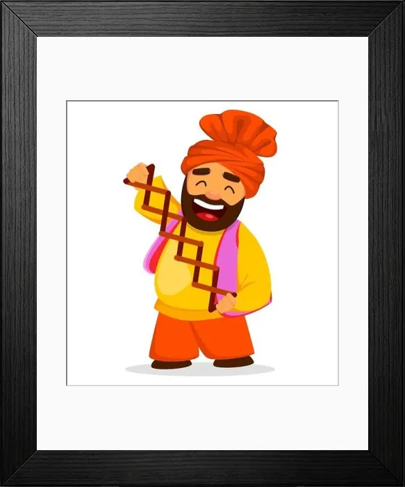 Framed Print : Popular winter Punjabi folk festival Lohri. Funny Sikh man, cartoon character. Vector illustration on white background Framed Print : Popular winter Punjabi folk festival Lohri. Funny Sikh man, cartoon character. Vector illustration on white background