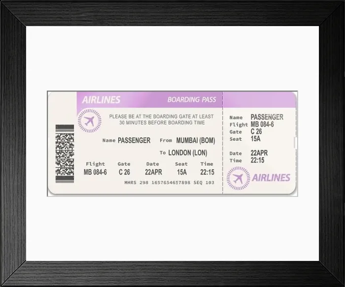 Framed Print : Airlines boarding pass isolated ticket template. Vector passenger card, travel document from London to New York Framed Print : Airlines boarding pass isolated ticket template. Vector passenger card, travel document from London to New York