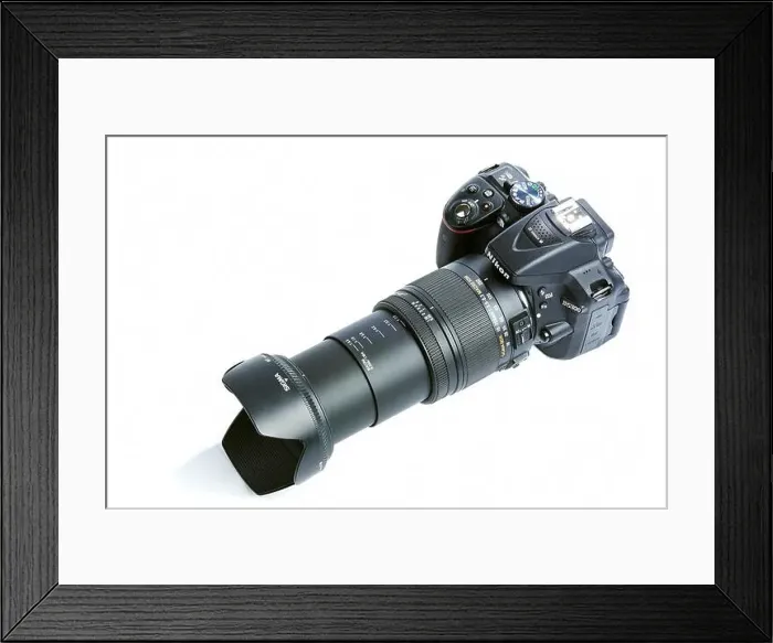 Framed Print : Nikon D5300 DSLR Camera with Zoom Sigma 18-250 mm OS HSM Macro Lens isolated on white background Framed Print : Nikon D5300 DSLR Camera with Zoom Sigma 18-250 mm OS HSM Macro Lens isolated on white background