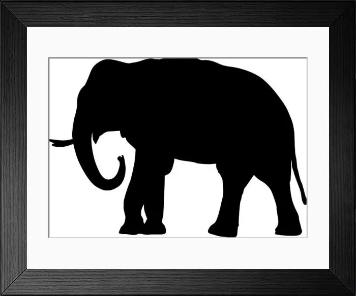 Framed Print : Black isolated silhouette of an Asian elephant (Elephas maximus) Framed Print : Black isolated silhouette of an Asian elephant (Elephas maximus)