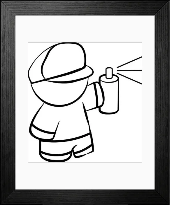 Framed Print : Line drawing of man with spray paint painting something via spray Framed Print : Line drawing of man with spray paint painting something via spray