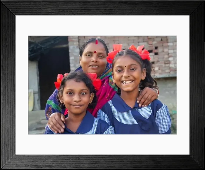Framed Print : indian village government school girls looking at each other while mother standing beside Framed Print : indian village government school girls looking at each other while mother standing beside