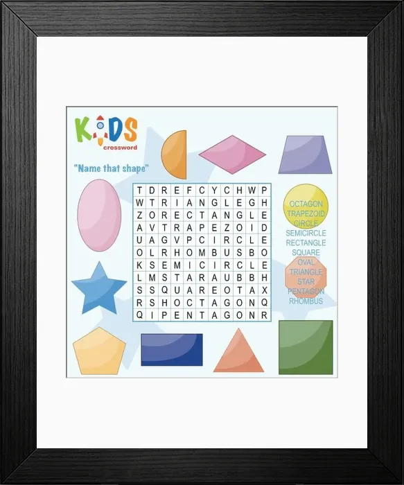 Framed Print : Easy word search crossword puzzle Name that shape Framed Print : Easy word search crossword puzzle Name that shape