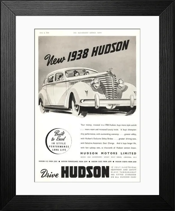 Framed Print : 1938 UK Magazine Hudson Car Advert Framed Print : 1938 UK Magazine Hudson Car Advert